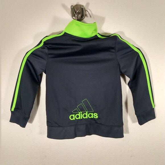 Adidas Boys Spell out Logo On Back Full Zip Jacket Mock Neck Neon Gray Size 4T - Picture 3 of 7
